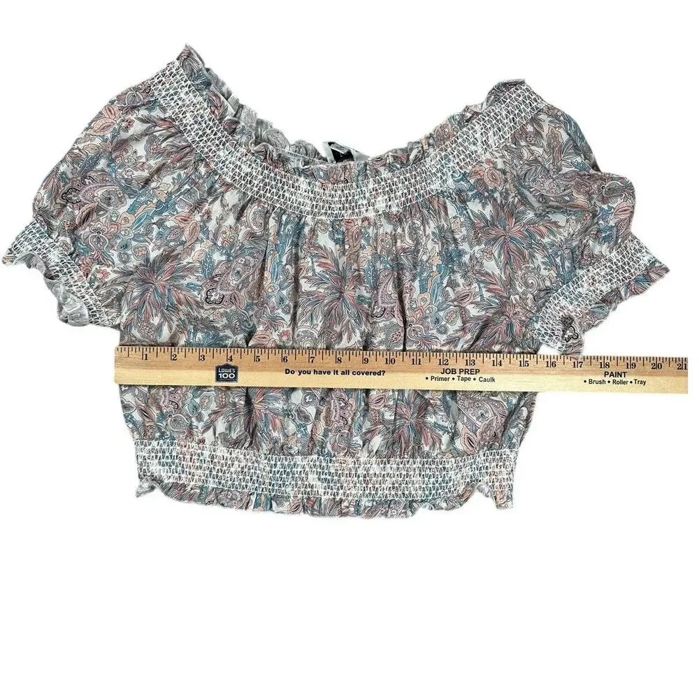 J.Crew Liberty London Smocked Cotton Top Womens M Off Shoulder Faraway Plum